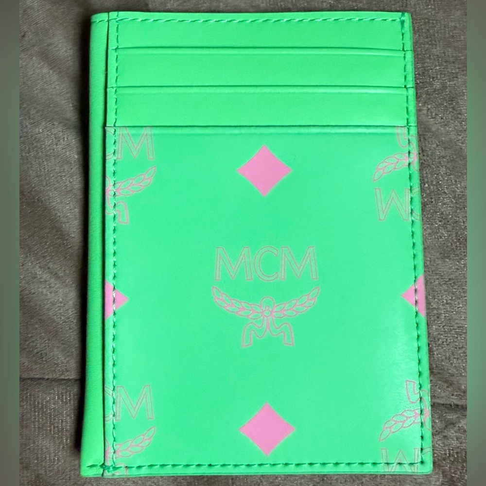 MCM Lime Green Card Holder with Pink Details